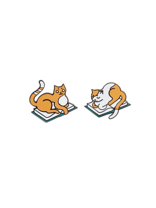 Curl Up with Books And Cats enamel pin set