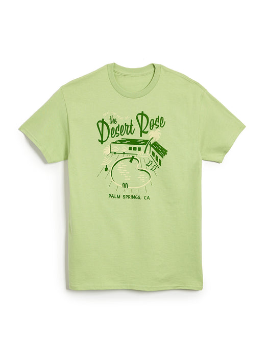 Light green t-shirt with 'The Desert Rose' graphic design on a white background