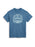 A blue short-sleeve crewneck t-shirt with a white graphic print on the front reading 'BASGIATH Book Club READ OR DIE' surrounded by a laurel wreath and dragon design, displayed on a clean white background.