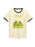 A cream-colored ringer t-shirt with forest green trim on the collar and sleeve cuffs, featuring a colorful graphic of a frog and toad sitting on grass with the text 'Frog and Toad Are Friends' by Arnold Lobel.