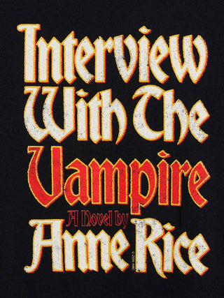 Book cover graphic for 'Interview With The Vampire: A Novel by Anne Rice' featuring stylized gothic text on a black background.