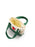 A small canvas handbag with a green exterior, cream interior lining, and lowly worm in the apple car on the front, shown on a white background.