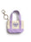 A small canvas tote keychain in lavender and cream with a heart-shaped patch that reads 'ENEMIES TO LOVERS'. The keychain includes a metal split ring and key clasp, photographed on a clean white background.