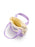 A small lavender canvas shoulder bag with a cream-colored interior lining, a circular 'Enemies to Lover' patch, and silver metal key rings, shown on a white background.