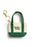 A small canvas tote keychain bag with dark green handles and bottom trim, cream canvas sides, and a gold-tone key ring and clasp. The front is printed with the words 'Book Babe' in green and a small yellow flower.