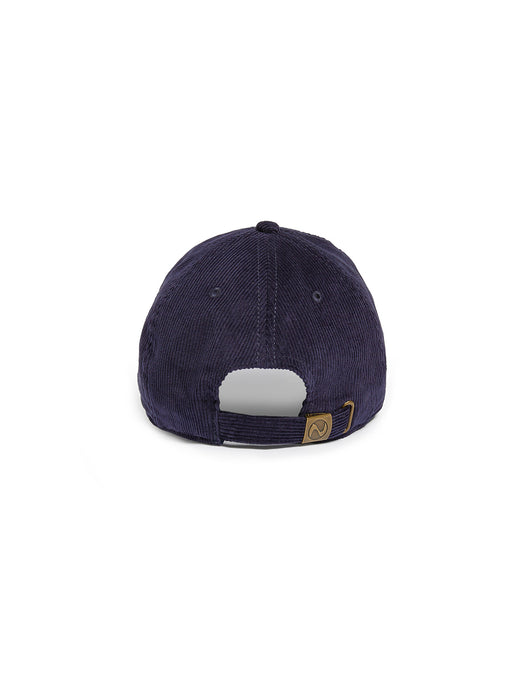 Navy blue cap with a logo on the back on a white background
