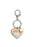 Heart-shaped keychain with cartoon characters and 'hi' tag on a white background
