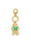 A gingerbread man keychain charm with a gold-tone metal finish, featuring a green book and small red and blue facial details, attached to a gold split ring and lobster clasp on a white background.