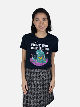 Fight Evil, Read Books Women's Crew T-Shirt (2023)