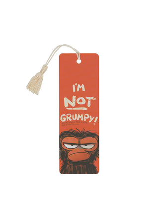 Bookmark with a cartoon character and text 'I'm Not Grumpy!' on an orange background.