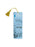 Blue bookmark with tassel on a white background