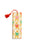 A rectangular bookmark with a tassel, featuring a repeating pattern of gingerbread cookies reading books on a cream background.