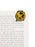 A black and gold mockingjay magnetic bookmark resting on a page of a book.