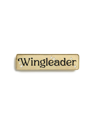 Gold nameplate with 'Wingleader' text on a white background