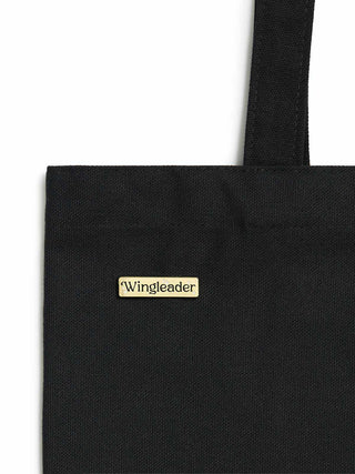 Black tote bag with 'Wingleader' logo on a white background