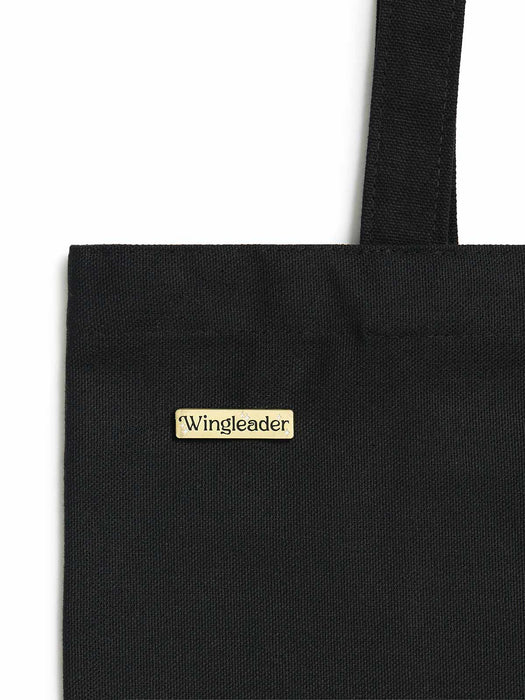 Black tote bag with 'Wingleader' logo on a white background