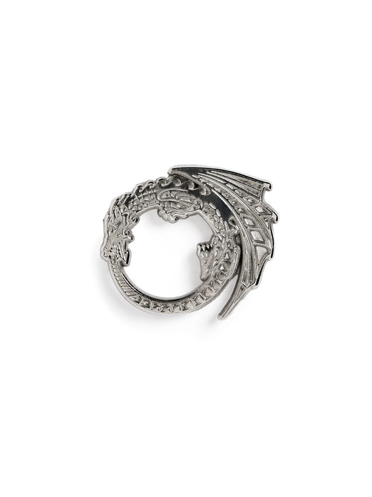 Silver ring with intricate design on a white background