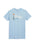 Light blue t-shirt with a graphic design and text on a white background