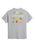 Gray t-shirt with colorful graphics and text on the back against a white background