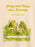 A cream-colored book cover for 'Frog and Toad Are Friends' by Arnold Lobel, featuring a colorful illustration of two frogs sitting together in grass and reading a book.