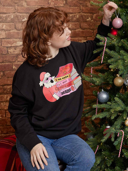 Santa: He Sees What You've Been Reading Unisex Sweatshirt (Print Shop)