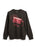 A black crewneck sweatshirt featuring a red graphic print of a cassette tape with a chain and cross design on the front, displayed against a plain white background.
