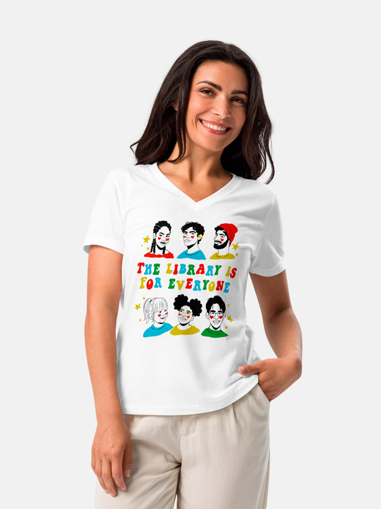 Mychal Threets: The Library is for Everyone Women's V-Neck T-Shirt (Print Shop)