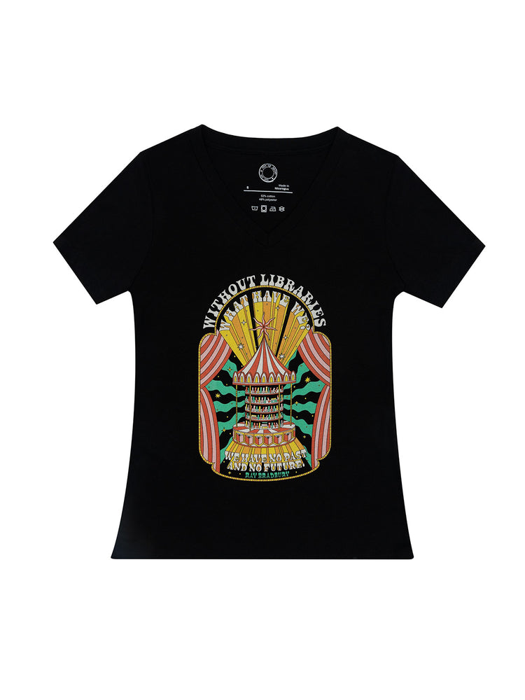 Ray Bradbury: Without Libraries women's v-neck t-shirt — Out of Print