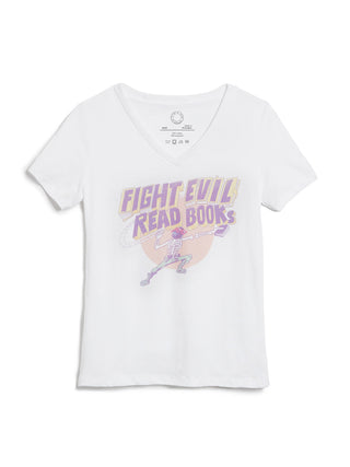 Fight Evil, Read Books 2025 Women’s V-Neck T-Shirt (Print Shop)