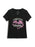 Black t-shirt with pink dragon graphic and text on a white background
