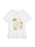 White t-shirt with tropical graphic and text on a white background