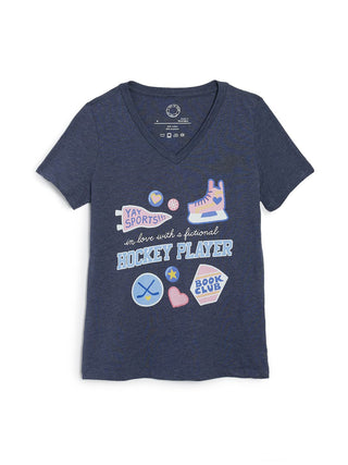 In Love with a Fictional Hockey Player Women's V-Neck T-Shirt (Print Shop)