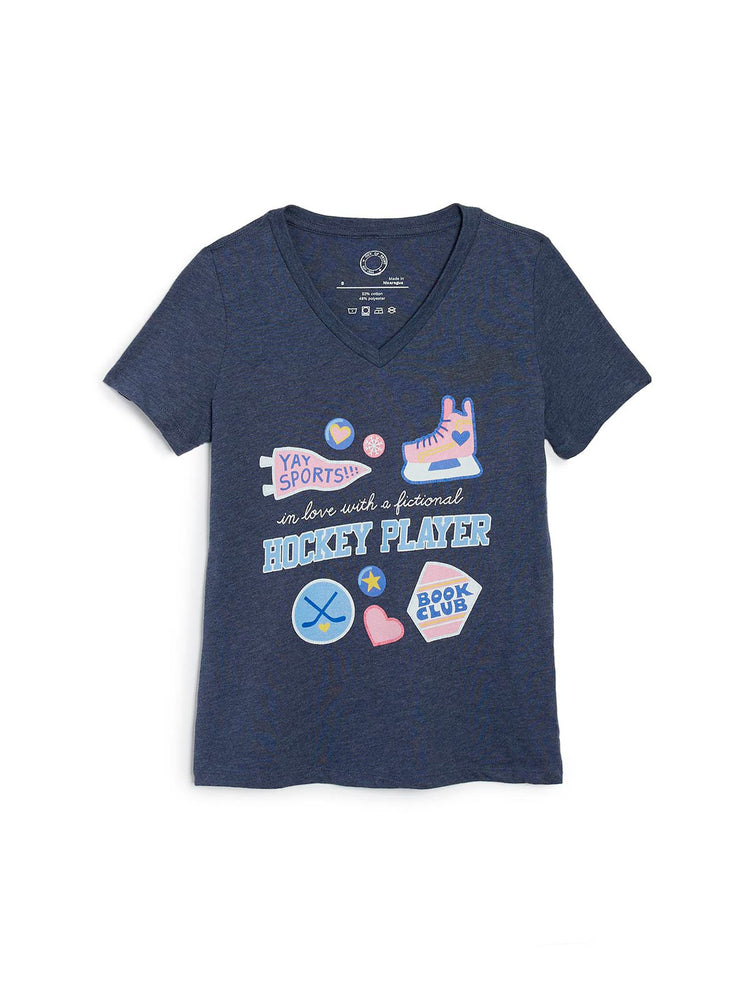 In Love with a Fictional Hockey Player Women's V-Neck T-Shirt (Print Shop)