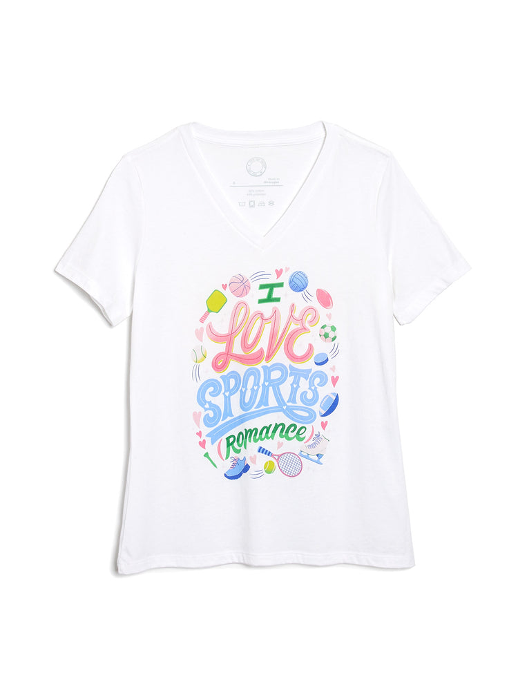 I Love Sports (Romance) Women's V-Neck T-Shirt (Print Shop)