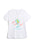 White t-shirt with graphic design and text on a white background