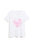 A white short-sleeve V-neck t-shirt with a pink heart graphic on the front that reads 'crying over a fictional cowboy', displayed against a plain white background.