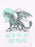 A white V-neck t-shirt featuring a graphic print of a detailed black and mint green dragon standing on rocks with clouds and a mint green sun, above the text 'WE DO NOT EAT OUR ALLIES' in a matching mint green font.