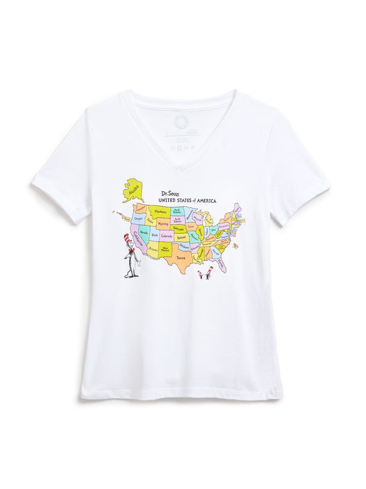 Dr. Seuss: United States of America Map Women's V-Neck T-Shirt (Print Shop)