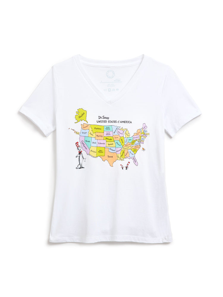 Dr. Seuss: United States of America Map Women's V-Neck T-Shirt (Print Shop)