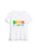 A white short-sleeve V-neck T-shirt with the text 'BOOK SCHLEPPER' printed across the chest in colorful, playful letters, displayed on a clean white background.