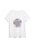 A white short-sleeve V-neck graphic t-shirt featuring a retro circular design with the words 'Reaping Day' in pink and a globe graphic, displayed on a clean white background.