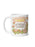 A white ceramic mug featuring a retro-style graphic design for the 50th Annual Hunger Games, with stylized flowers, leaves, and a sun in muted orange, green, and brown tones.