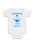 A white short-sleeve baby bodysuit featuring a blue cartoon dreidel graphic with the text 'HANUKKAH MENSCH' printed on the front, displayed against a solid white background.