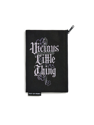 Black pouch with white text 'Vicious Little Thing' on a white background