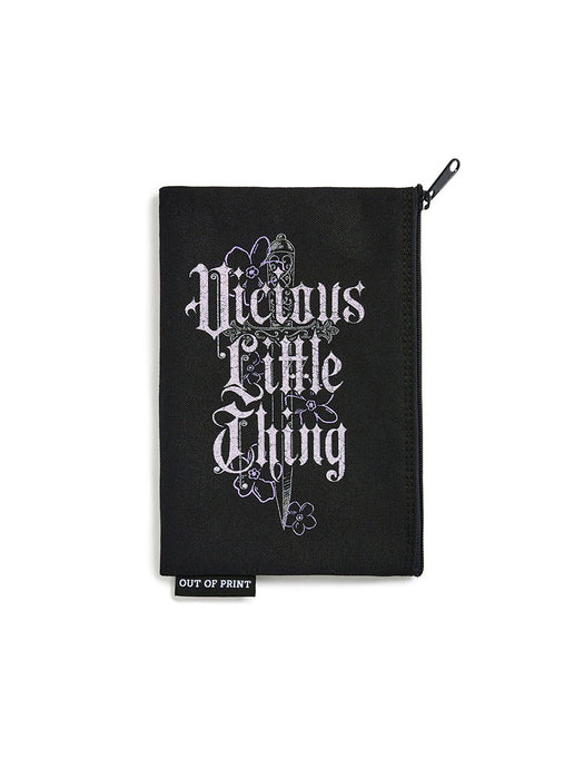 Black pouch with white text 'Vicious Little Thing' on a white background