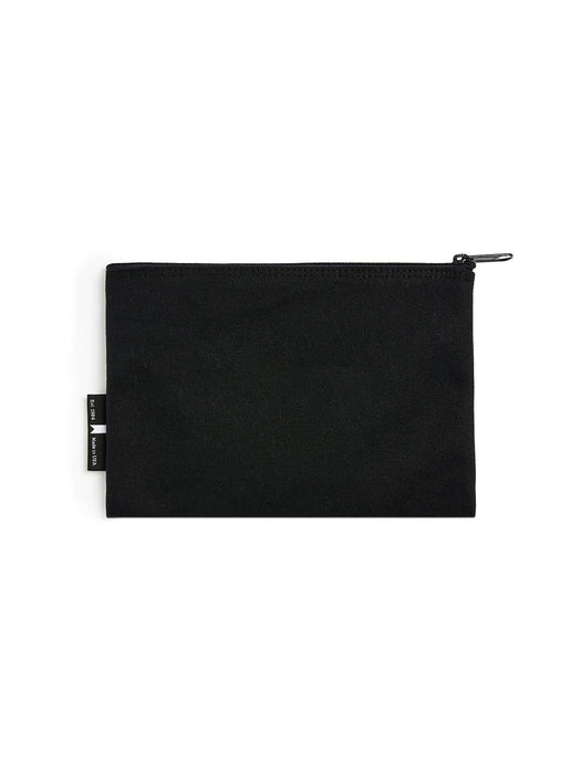 Black pouch with a zipper on a white background