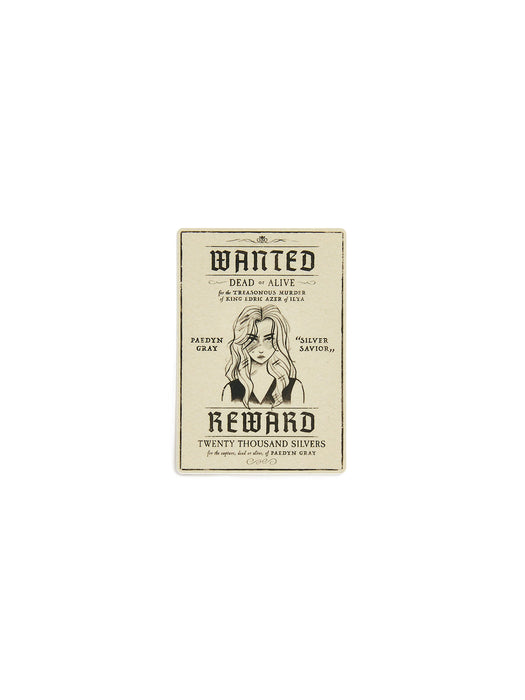 Wanted poster with a stylized illustration of a woman on a white background