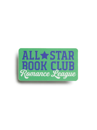 Sticker with 'All Star Book Club Romance League' text on a green background