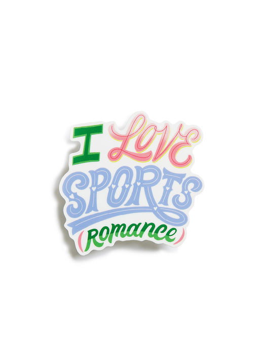 Sticker with 'I Love Sports Romance' text on a white background