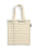 A cream-colored canvas tote bag designed to look like a lined notebook page, featuring dark blue horizontal lines, a vertical margin line, and printed text reading 'DATE DUE' and 'BORROWER'S NAME'. It has two matching cream fabric handles and a small black brand tag on the right side.